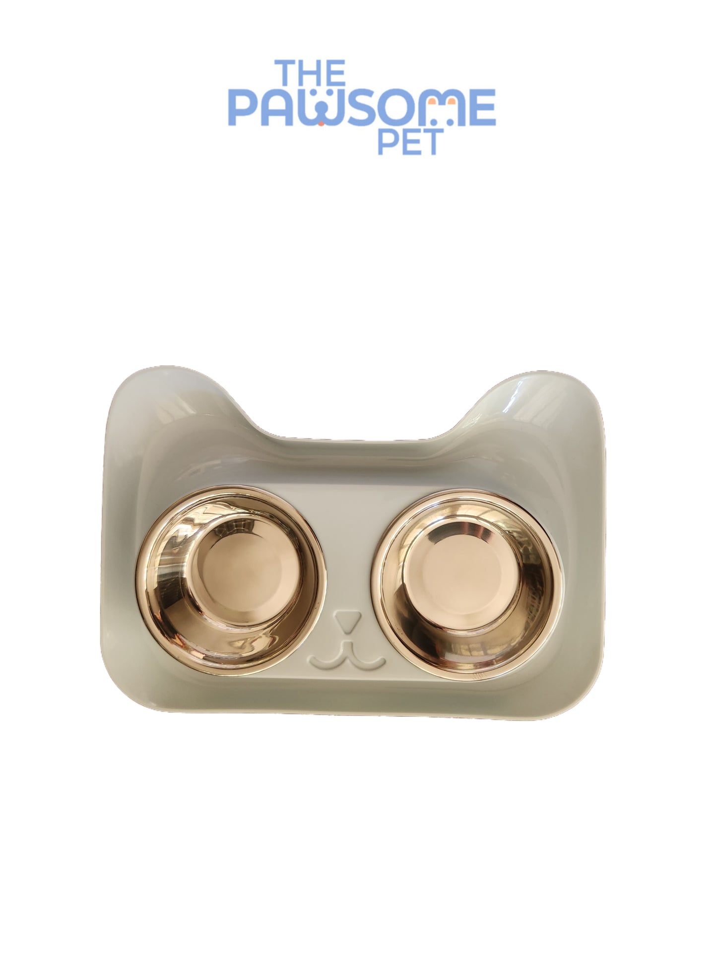 Pawsome's double stainless steel bowl in plastic base