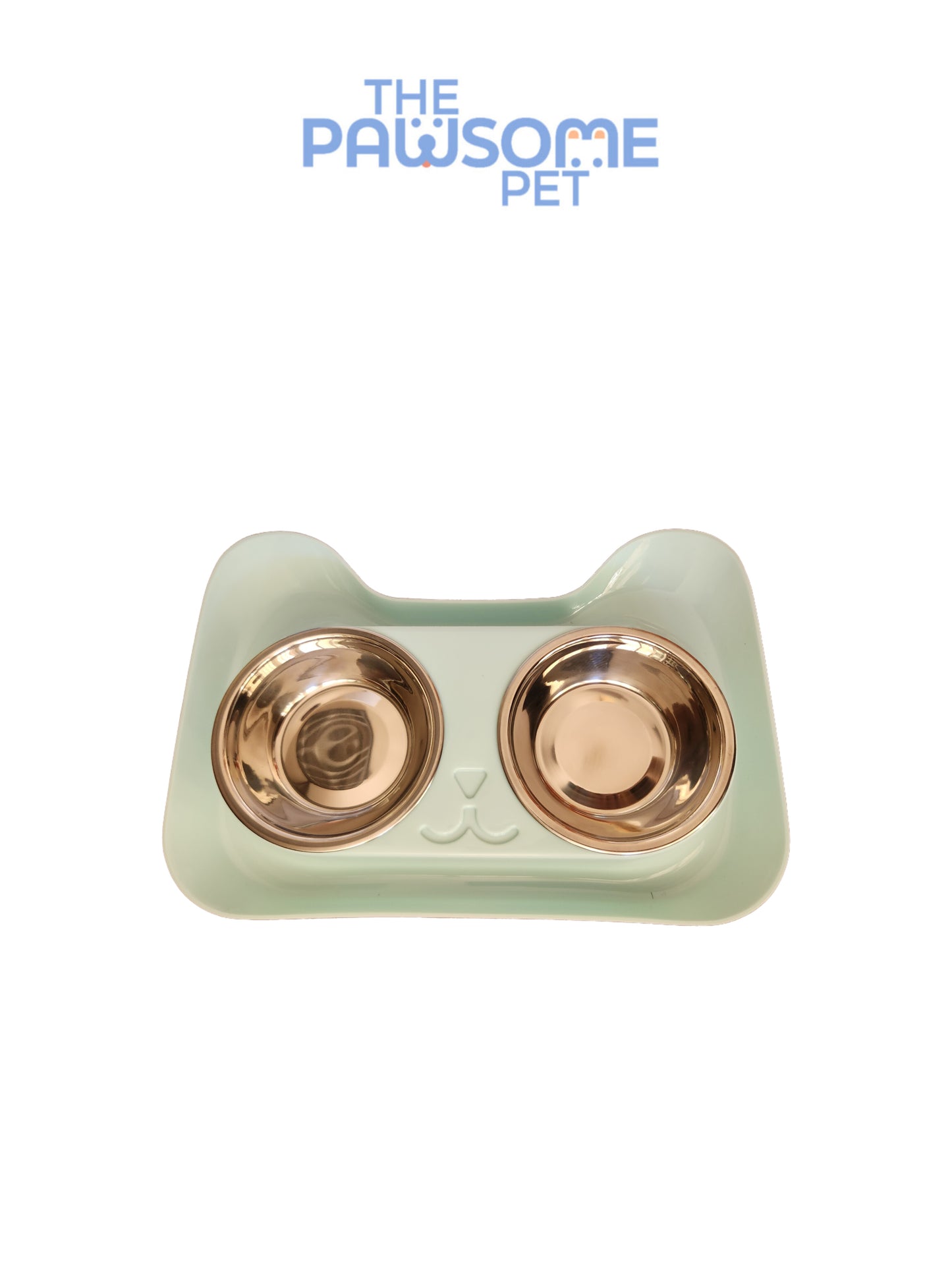 Pawsome's double stainless steel bowl in plastic base