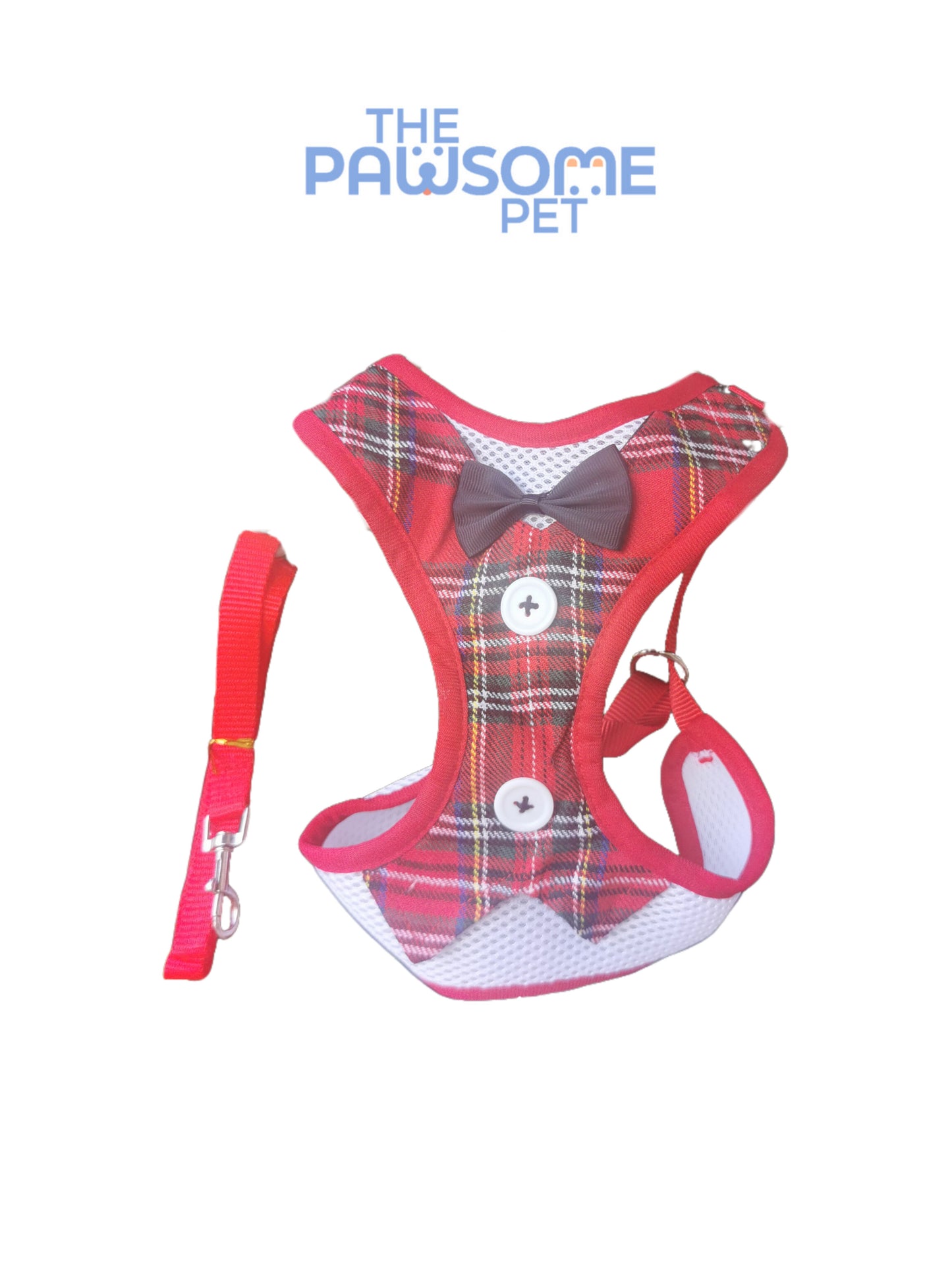 harness leash with tie red white