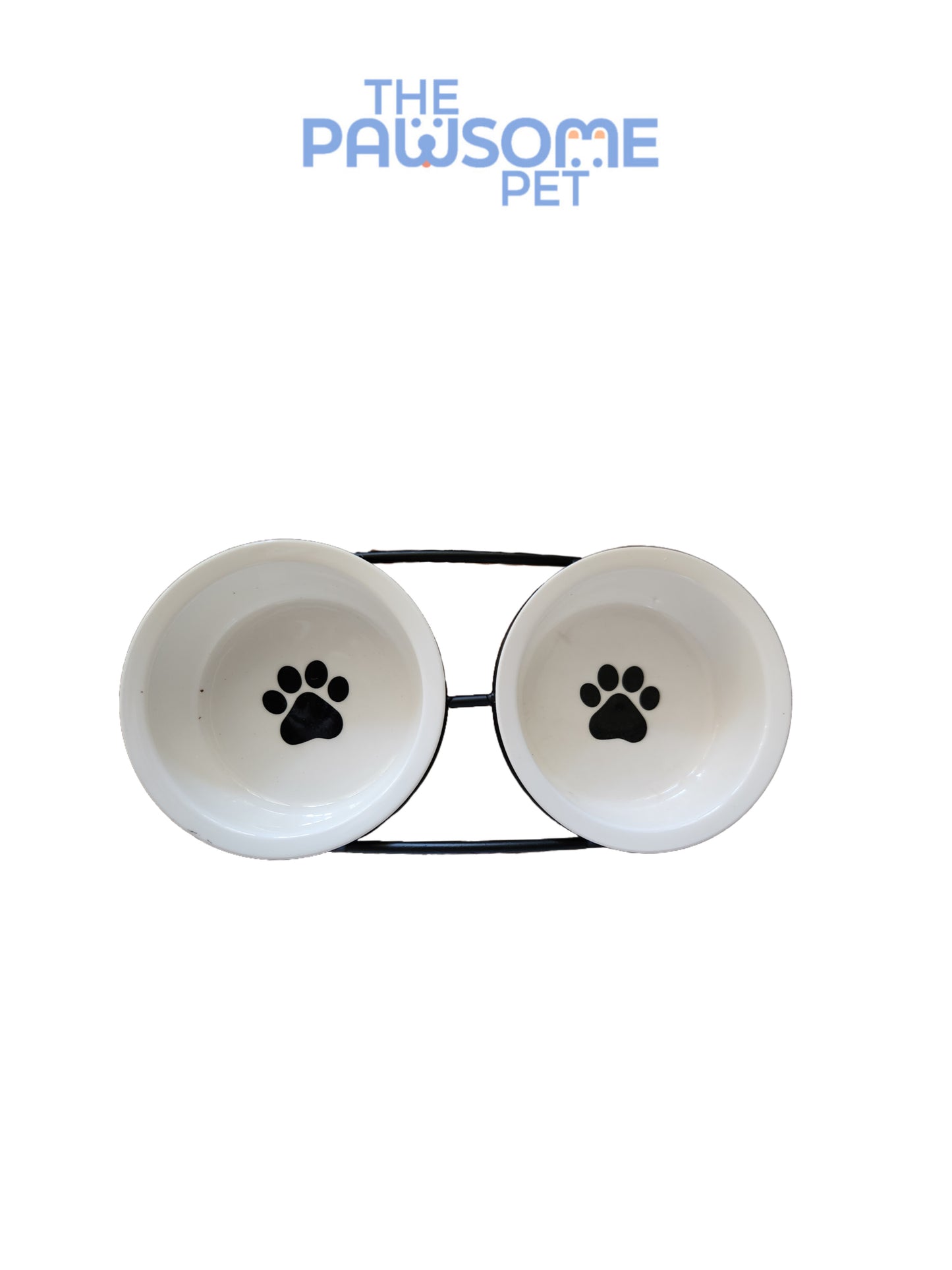 Pawsome's double ceramic bowl in metal base