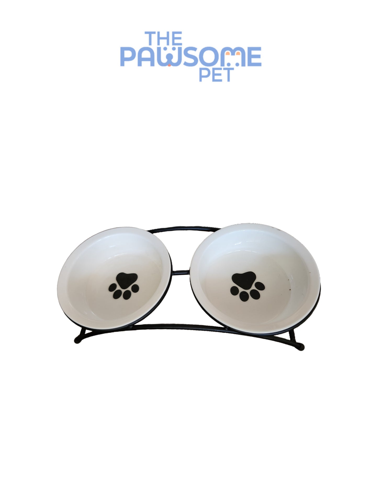 Pawsome's double ceramic bowl in metal base