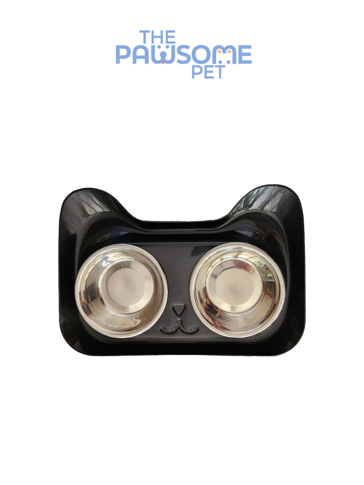 Pawsome's double stainless steel bowl in plastic base