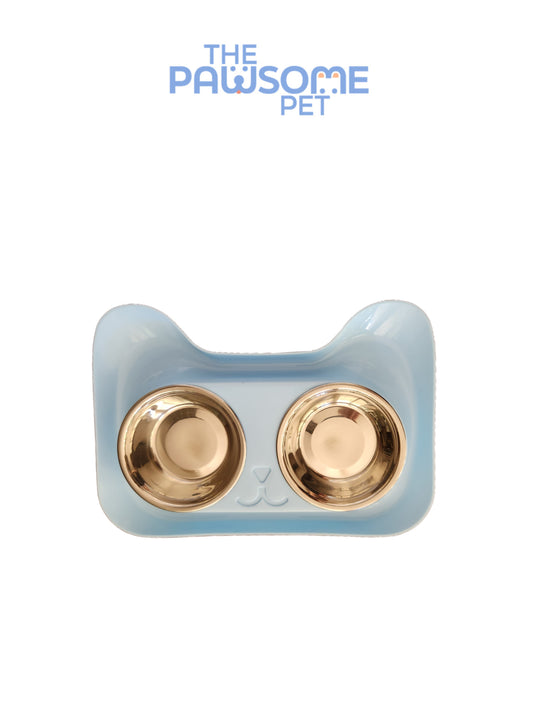 Pawsome's double stainless steel bowl in plastic base