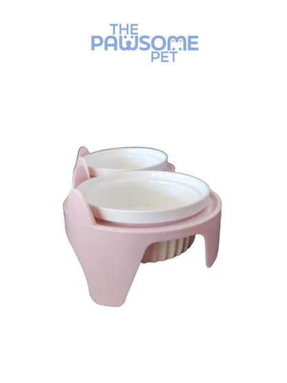 Pawsome's double ceramic bowl in plastic base