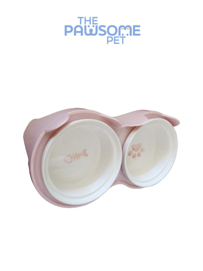 Pawsome's double ceramic bowl in plastic base
