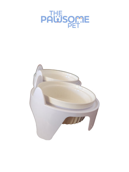 Pawsome's double ceramic bowl in plastic base