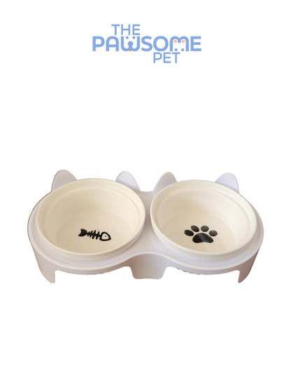 Pawsome's double ceramic bowl in plastic base