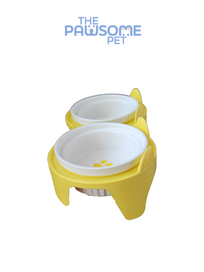 Pawsome's double ceramic bowl in plastic base