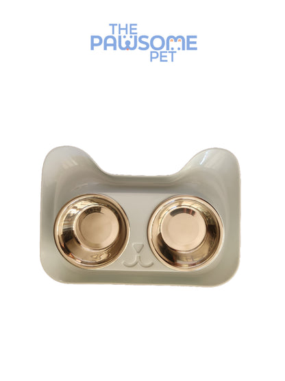 Pawsome's double stainless steel bowl in plastic base