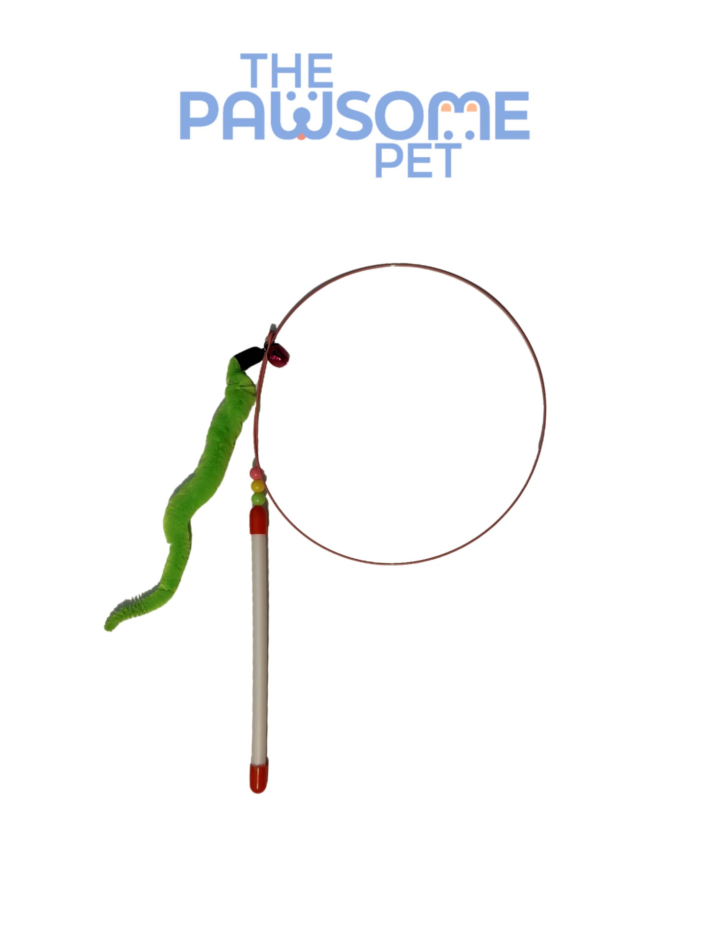 cat teaser wand with green worm