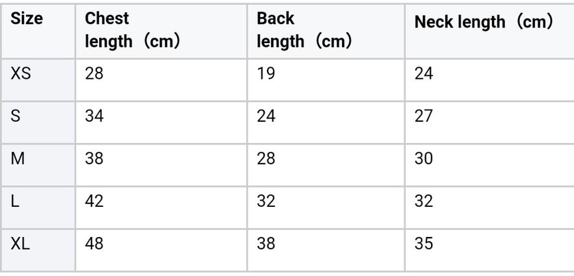 table for dress sizes