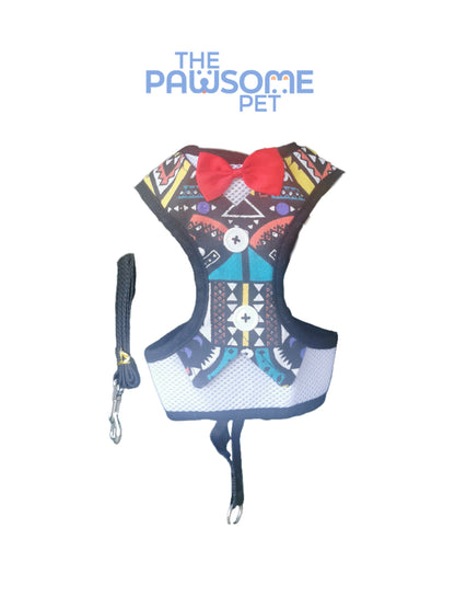 harness leash with tie black purple