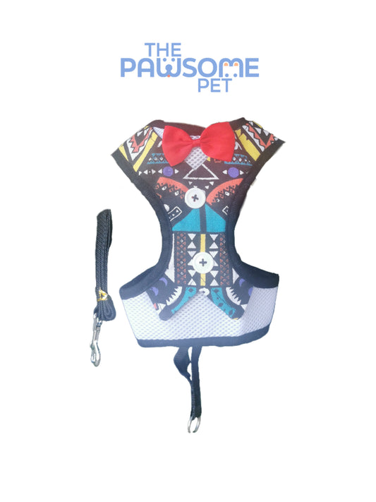 harness leash with tie black purple