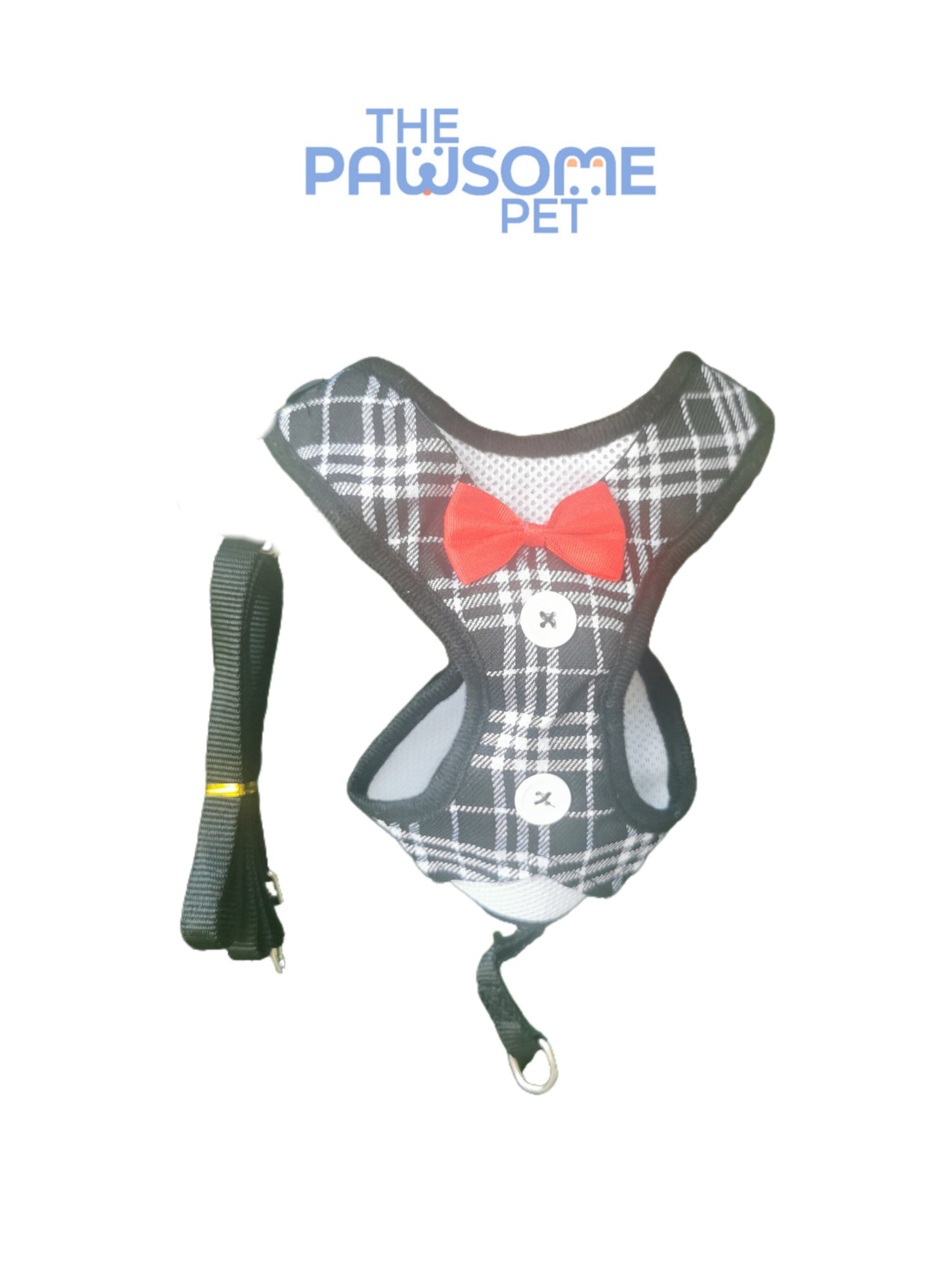 harness leash with tie black white