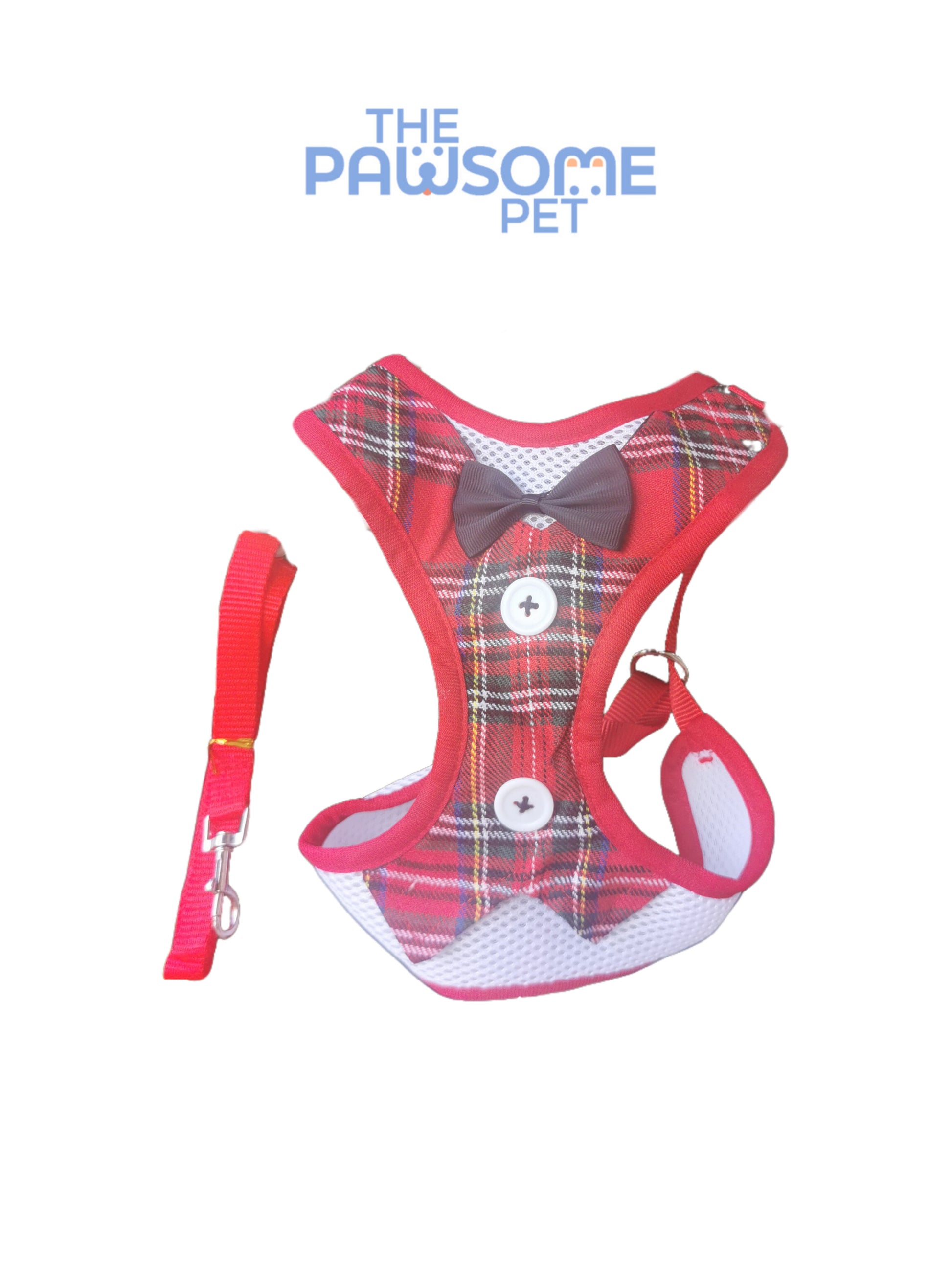 harness leash with tie red white