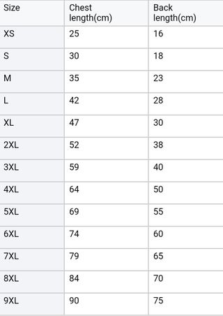 table of size