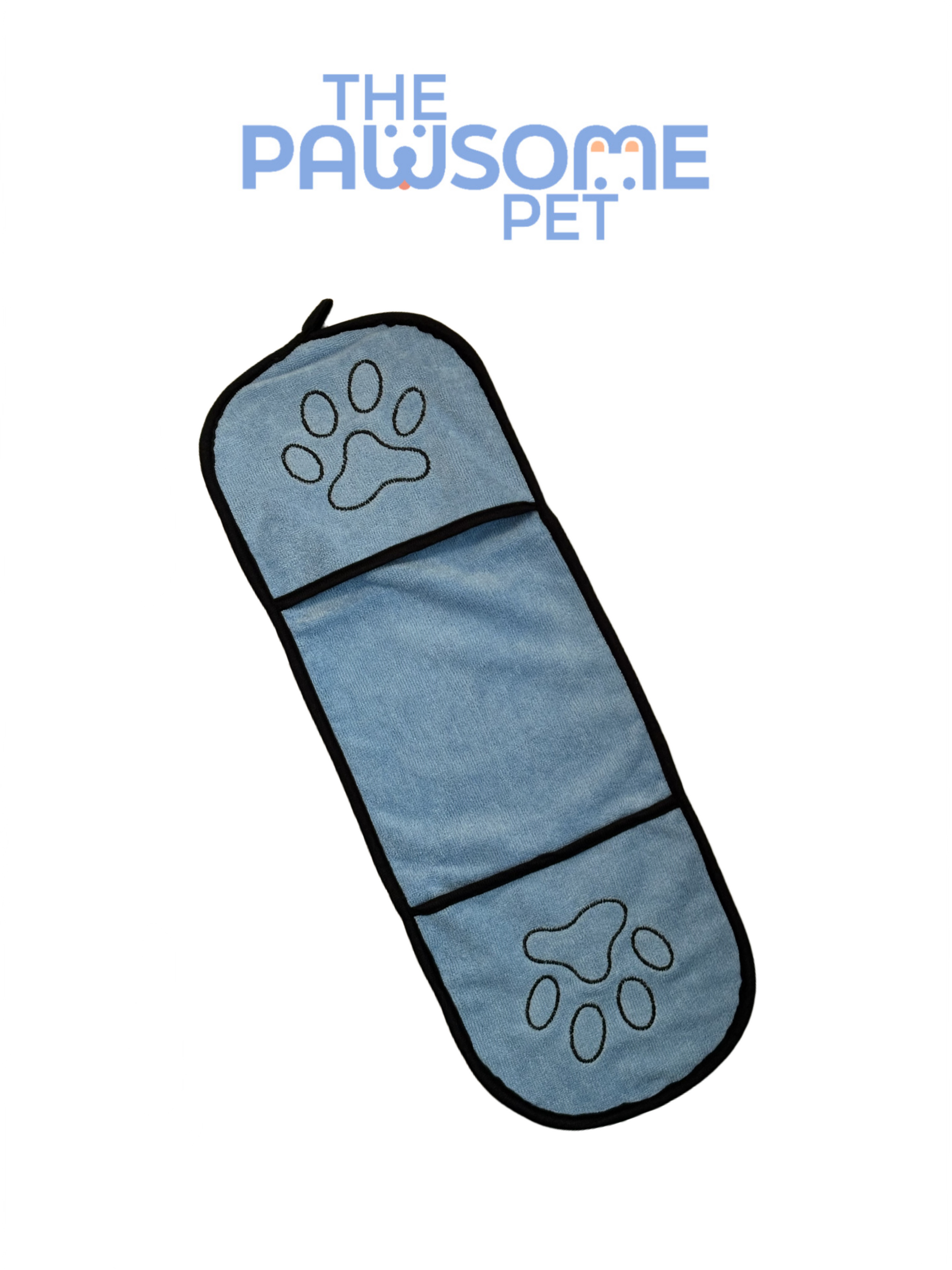 pet towel with two hand pockets blue